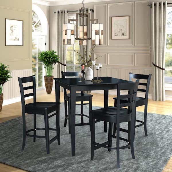 Black Solid Wood 36 In Square Table, 36 Inch High Dining Table Set