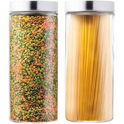 2-Piece Large Glass Kitchen Canisters with Stainless Steel Lids