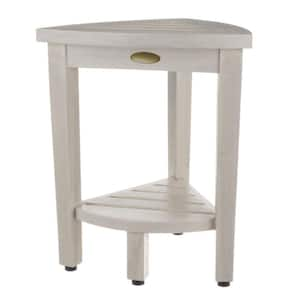 Caroline Compact Teak Corner Shower Stool with Shelf in Whitewash Finish ( 18 in X 14 in X 15 in )