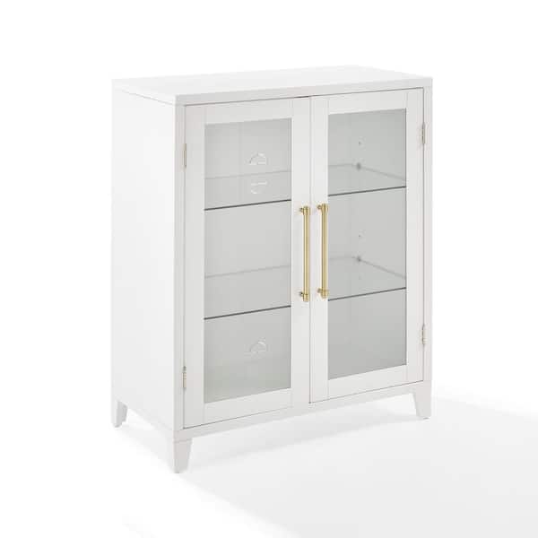 CROSLEY FURNITURE Roarke White Engineered Wood 30 in. Stackable Glass Door Pantry Cabinet