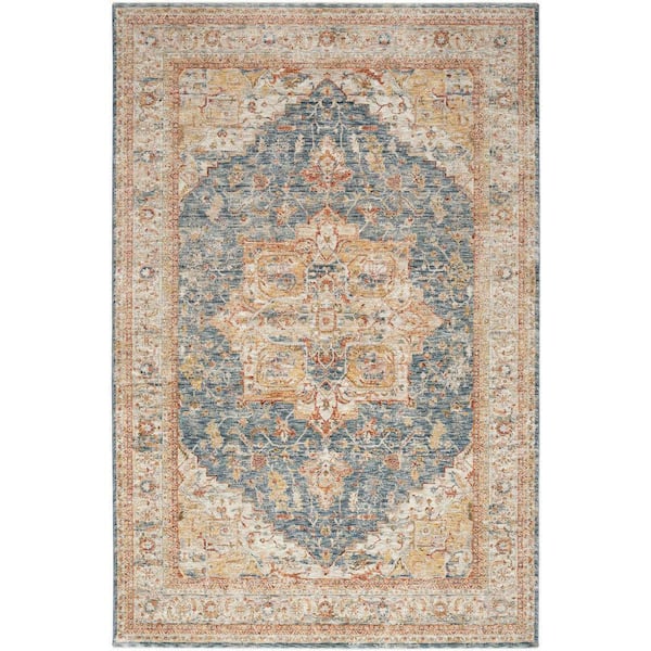 Sahar Ivory Blue 9 ft. x 13 ft. Floral Vintage Traditional Area Rug
