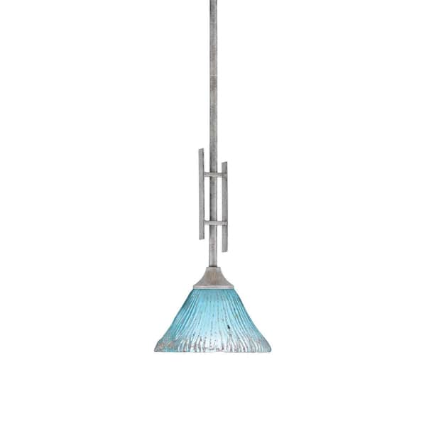 Unbranded Ontario 60-Watt, 1-Light Aged Silver Stem Hung Mini Pendant Light with Teal Crystal Glass Shade and No Bulb Included