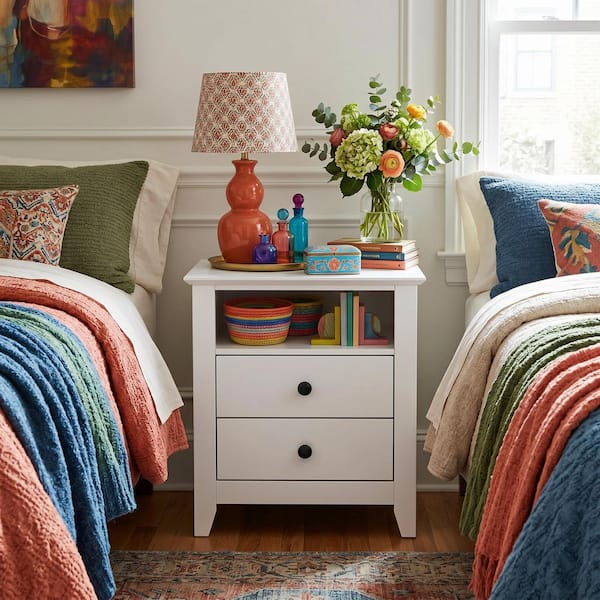 FUFU&GAGA White Wooden Standard Nightstand, End Table with 2