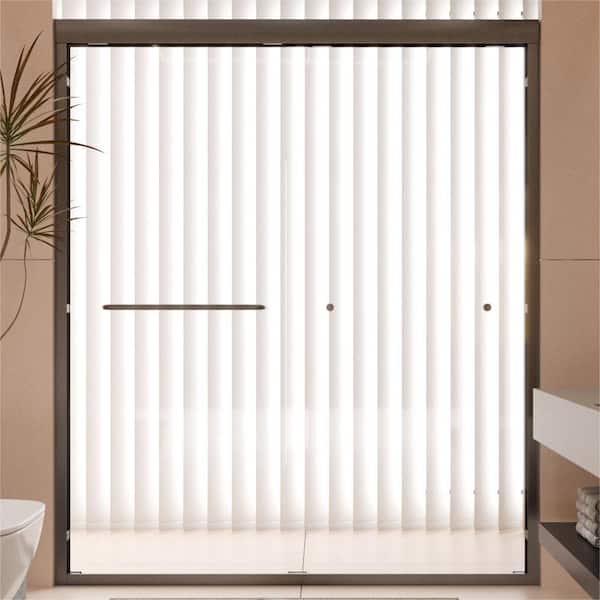 ANGELES HOME 56-60 in. W x 70 in. H Sliding Semi-Frameless Shower Door in Matte Black Finish with Clear Glass 1/4 in. (6 mm), SGCC