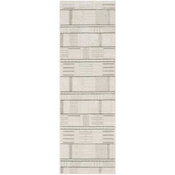Nourison Nordic Ivory Grey 2 ft. x 6 ft. Geometric Contemporary Runner Area Rug