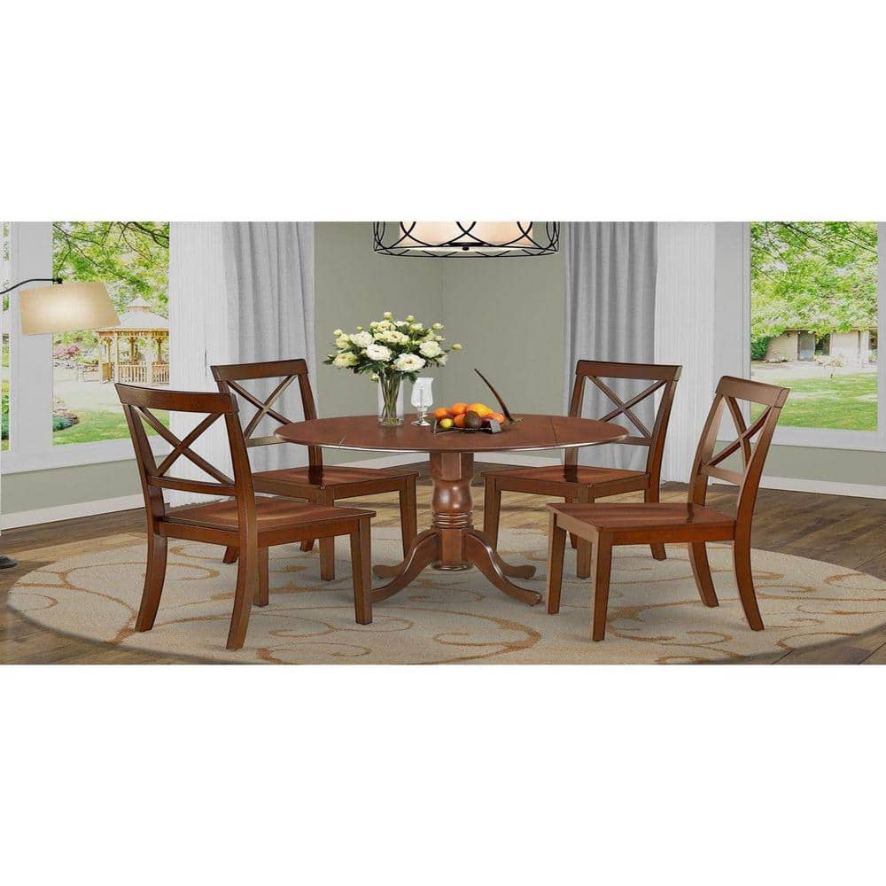 Mahogany Round Dining Table Set with 4 X-Back Chairs
