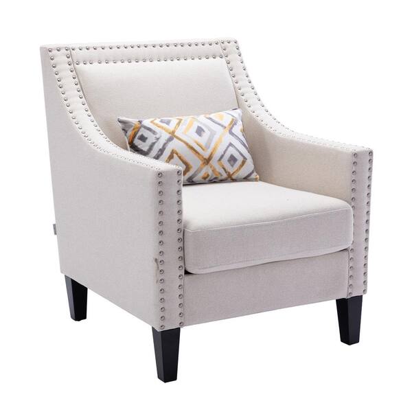 Homefun Beige Linen Fabric Upholstered, Upholstered Accent Chair With Arms And Legs