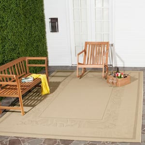 Courtyard Natural/Brown 4 ft. x 6 ft. Border Indoor/Outdoor Patio  Area Rug