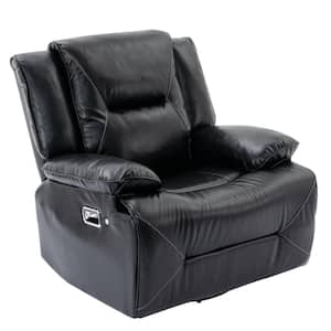 Black 360° Swivel and Rocking Home Theater Recliner Manual Recliner Chair with LED Light Strip