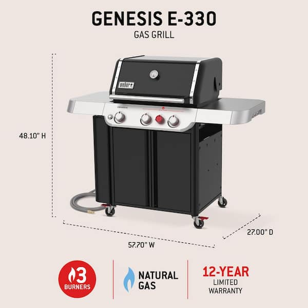 Weber Genesis E-330 3-Burner Natural Gas Grill in Black with Large