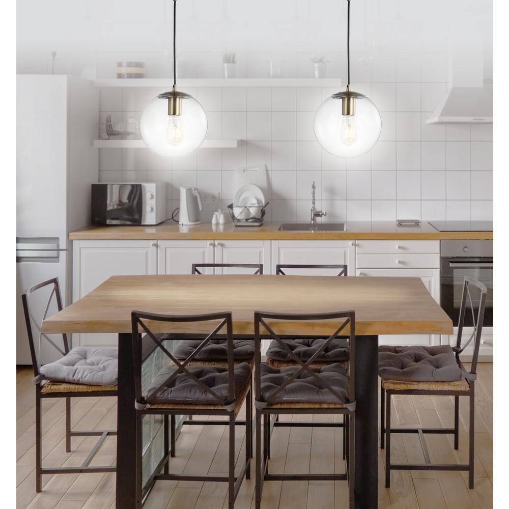 Clear Glass and Brass Globe LED Pendant Light