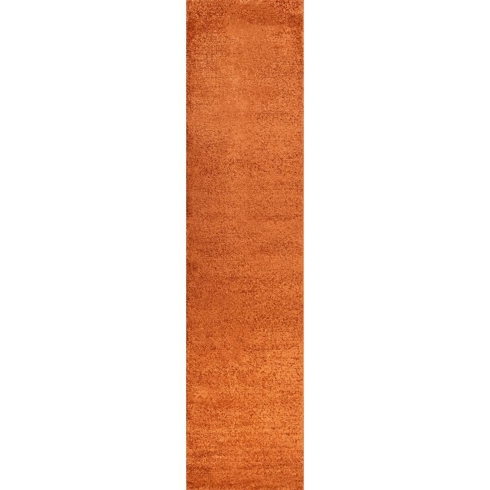 Haze Solid Orange Low-Pile Synthetic Runner Rug