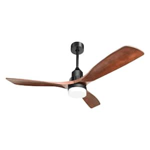 60 in. W Indoor Remote Contral Noiseless Walnut Ceiling Fan with Light in Black Frame