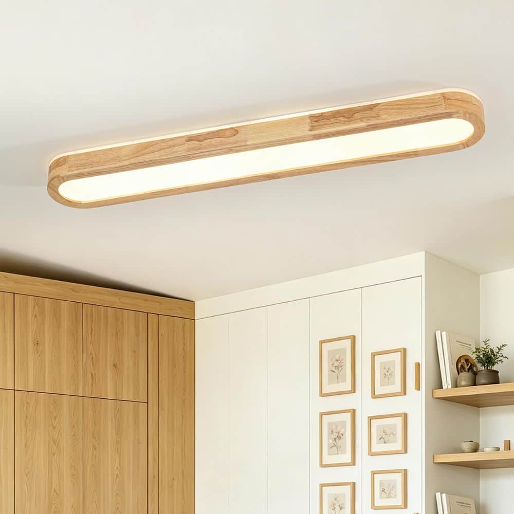 y u-gudworkさん専用 HUOKU Lumin LED-Light 37.4 in.W Wood Flush Mount Round Long