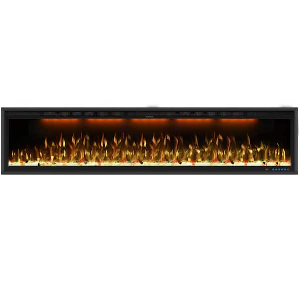 Delandgrand 88 in. Smart Electric Fireplace Insert ，Recessed & Wall Mount Fireplace Heater, 1-9H Timer, 507 Color Combinations