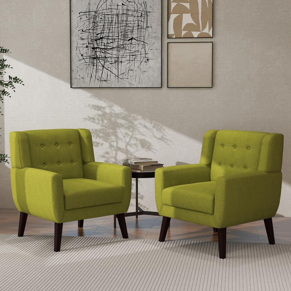 Uixe Mid-Century Modern Button Green Linen Accent Arm Chair (set of 2 ...