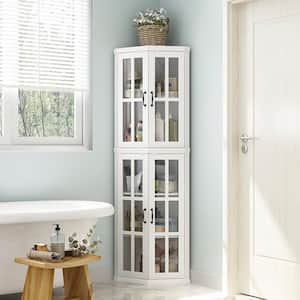 16.8 in. W x 16.8 in. D x 70.8 in. H White Wood Freestanding Linen Cabinet Tall Corner Cabinet Bathroom Linen Cabinet