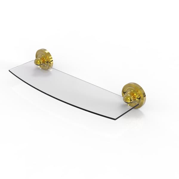 16 in. Tempered Glass Shelf with Gallery Rail in Unlacquered Brass