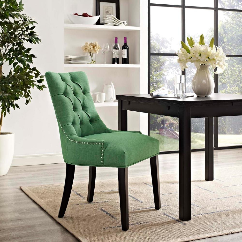 Regent Kelly Green Upholstered Tufted Side Chair with Wood Legs