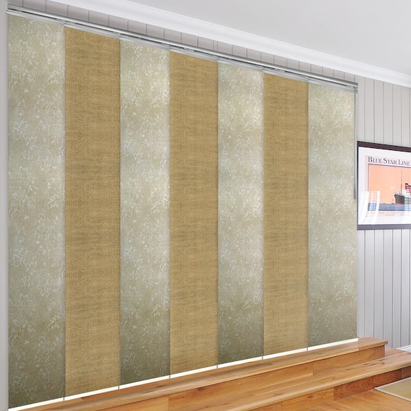 EMOH Beach Bloom 110 in. - 153 in. W x 94 in. L Adjustable 7- Panel White Single Rail Panel Track with 23.5 in. Slates