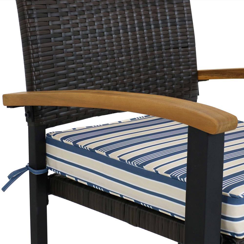 Carlow 7-Piece Brown Rattan and Acacia Wood Patio Dining Set with Blue Cushions