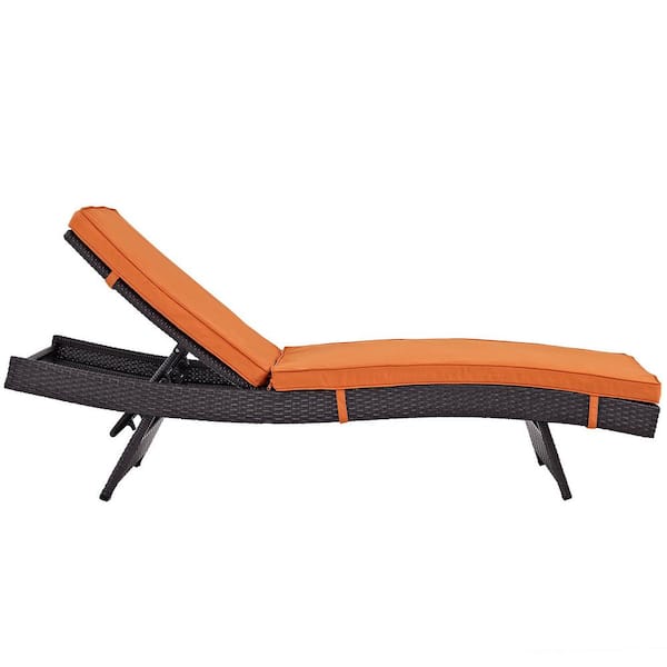 MODWAY Convene Wicker Outdoor Patio Chaise Lounge in Espresso with Orange Cushions