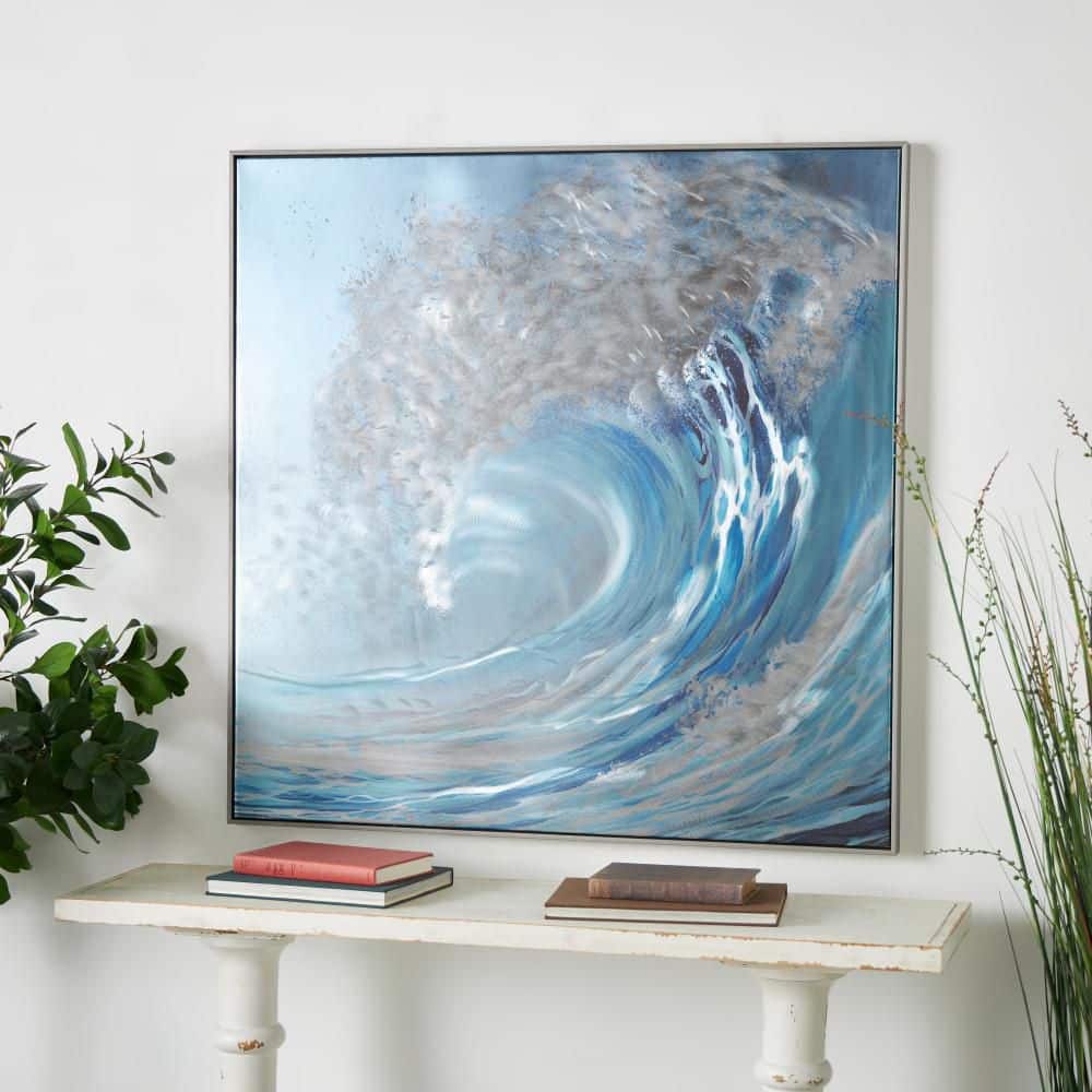 Litton Lane 1-Panel Nautical Wave Framed Wall Art Print with