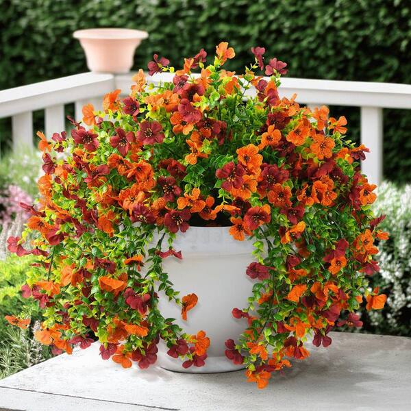 10 in. H Orange Brown Artificial Silk Daisies Hanging Flowers
