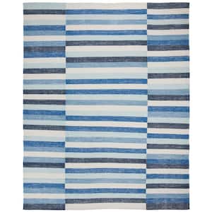 Striped Kilim Blue 8 ft. X 10 ft. Plaid Striped Area Rug