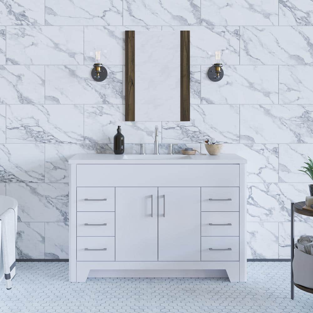 Branine 49 in. Single Sink White Bath Vanity with White Cultured Marble Top