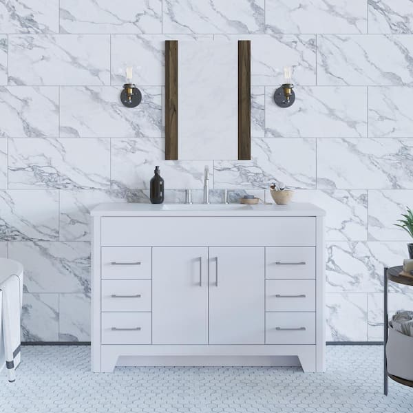 Home Decorators Collection Branine 48 in. W x 19 in. D x 33 in. H Single Sink Freestanding Bath Vanity in White with White Cultured Marble Top