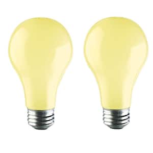 60-Watt A19 Long-Life Dimmable Yellow Incandescent Bug Light Bulb (2-Pack)