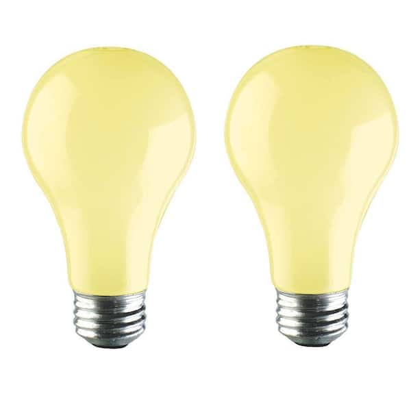 Philips 60-Watt A19 Long-Life Dimmable Yellow Incandescent Bug Light Bulb (2-Pack)