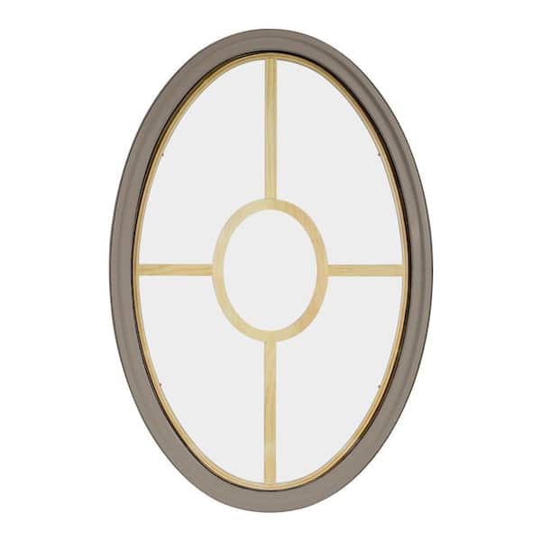 24 in. x 36 in. Oval Sandstone 4-9/16 in. Jamb 2-1/4 in. Interior Trim 5-Lite Grille Geometric Aluminum Clad Wood Window