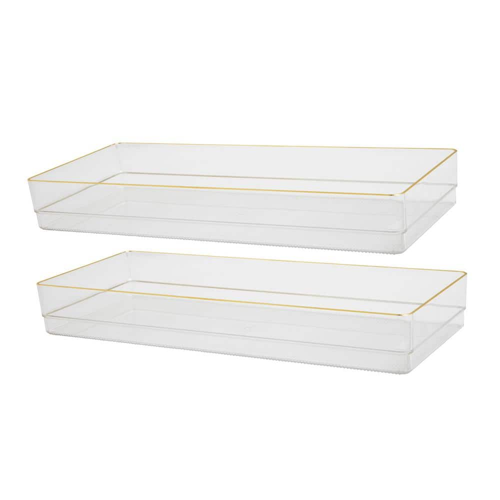 Martha Stewart 2pc 15&#34; x 6&#34; Plastic Stackable Office Desk Drawer Organizers with Gold Trim Clear