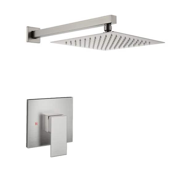 Single-Handle 1-Spray 12 in. Square Spray Head Wall Mounted Shower Faucet in Brushed Nickel (Valve Included)