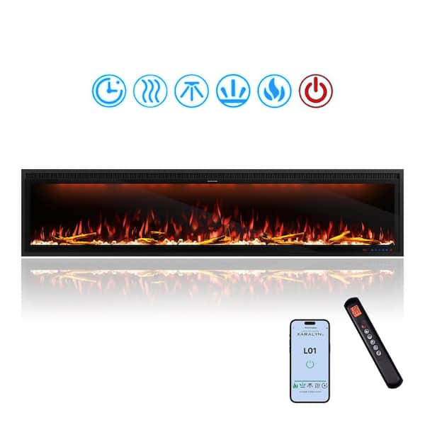 74 in. W Wall-Mounted/Inserted Electric Fireplace in Metal Black
