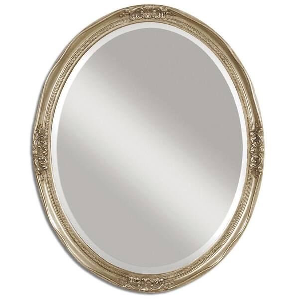 Global Direct 31 in. x 25 in. Silver Leaf Oval Framed Mirror