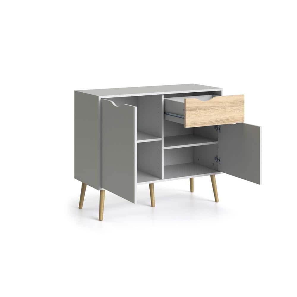 Diana 39" White and Oak Scandinavian Sideboard