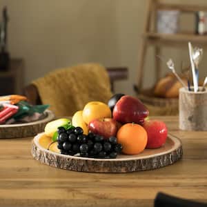 Natural Wooden Bark Round Slice 16 in. Tray, Rustic Table Charger Centerpiece