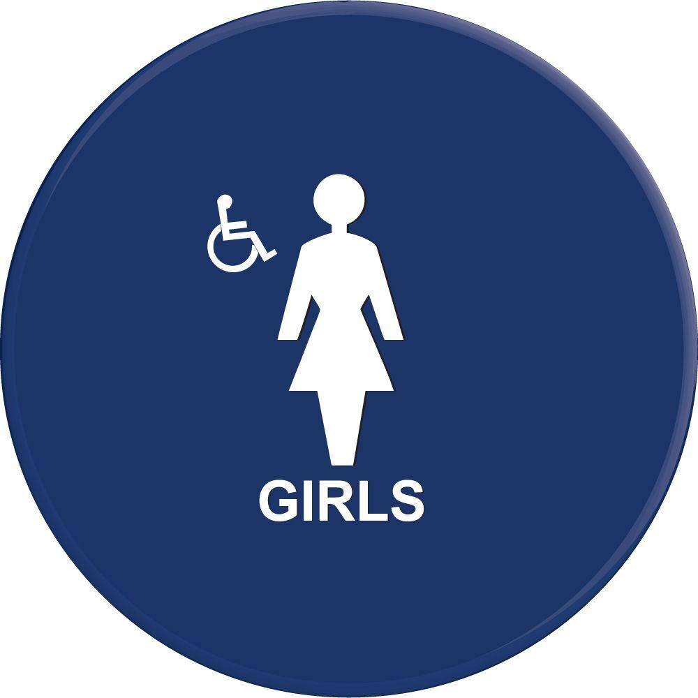 Lynch Sign 12 in. Girls Blue Circle Restroom Sign With Accessible