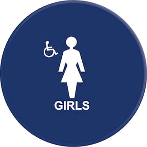 12 in. Girls Blue Circle Restroom Sign With Accessible Symbol