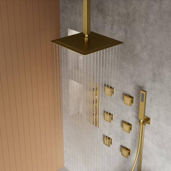 YAWWALK 5-Spray Patterns Shower Faucet Set 12 in. Ceiling 