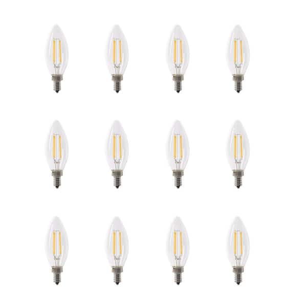 Feit Electric 75-Watt Equivalent B10 E12 Candelabra Dimmable Filament Clear Glass Chandelier LED Light Bulb, Daylight (12-Pack)