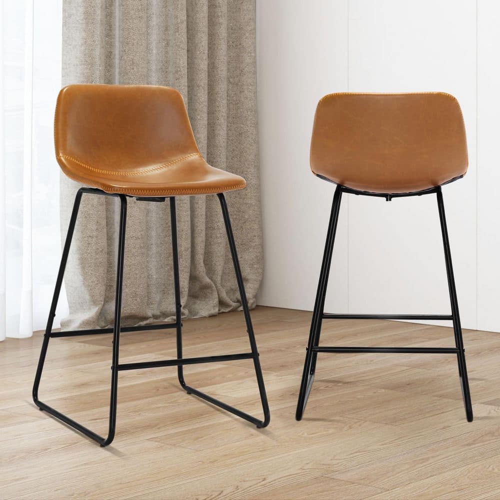 LUE BONA Faux Leather Bar Stools Metal Frame Counter Height Bar Stools ...