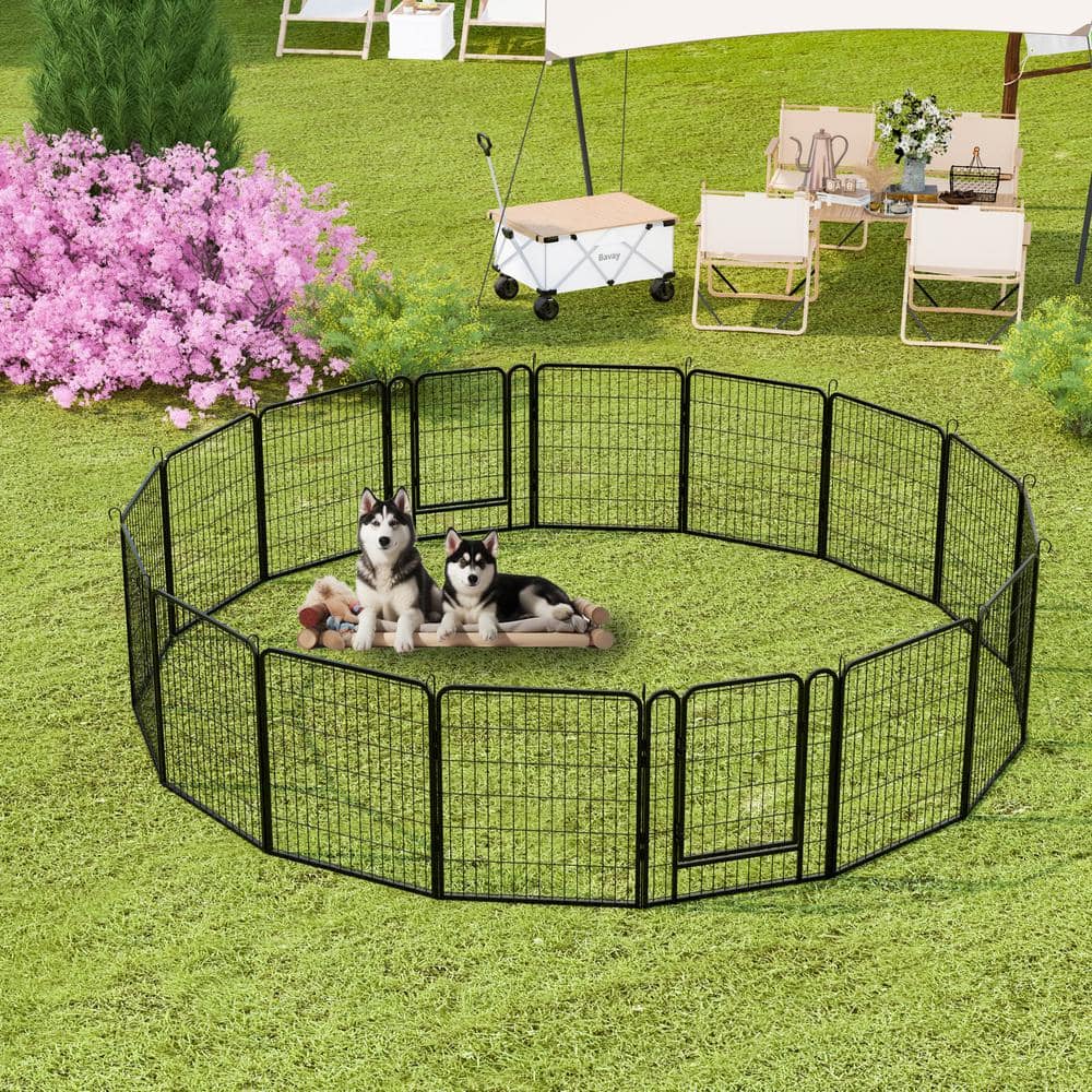 Black 31.7"H 16-Panel Metal Pet Playpen with Door