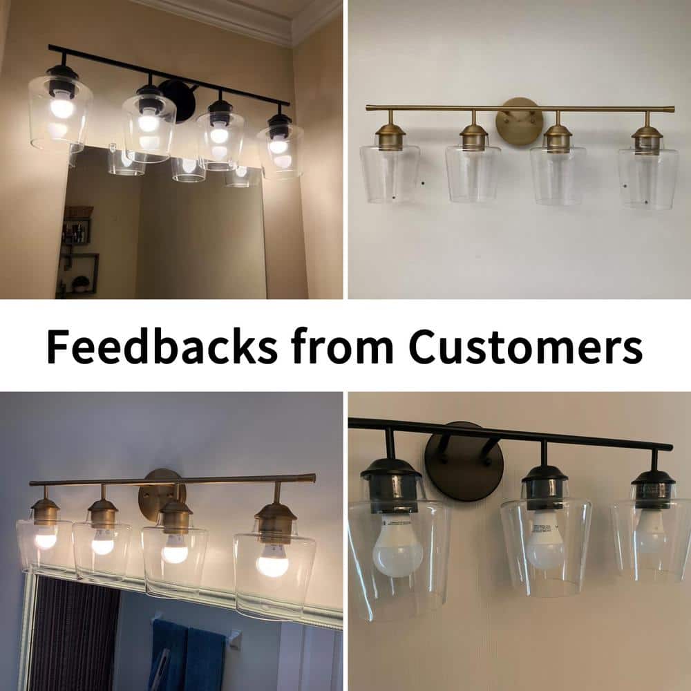 Antique Brass 4-Light Dimmable Vanity Light with Clear Glass Shades