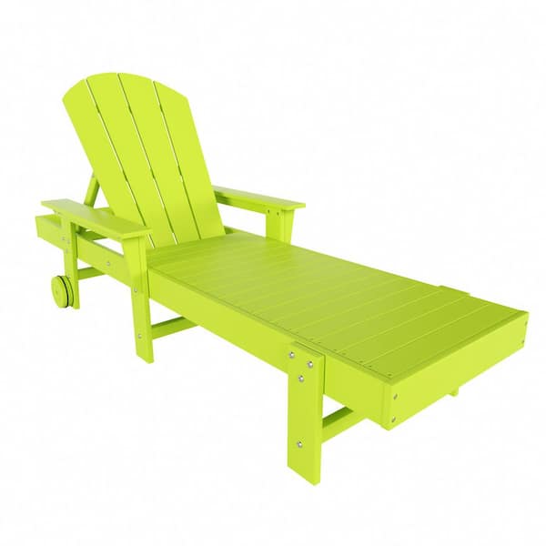 WESTIN OUTDOOR Laguna Lime HDPE Plastic Outdoor Adjustable Backrest Classic Adirondack Chaise Lounger With Arms And Wheels