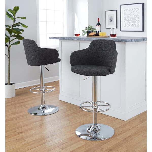 Lumisource Boyne 33 in. Dark Grey Fabric and Chrome Metal Adjustable Bar Stool (Set of 2)