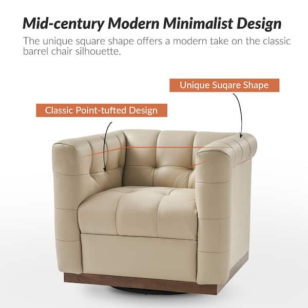 JAYDEN CREATION Gunther Beige Genuine Leather Swivel Club